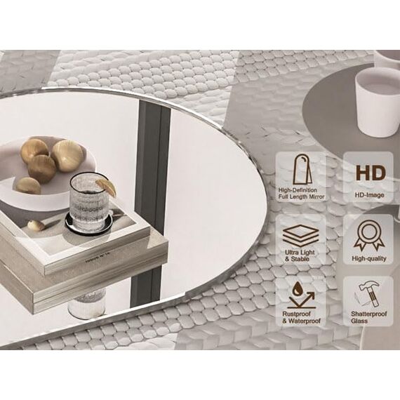 NEUWEABY Ovaler Badezimmerspiegel Ovale Wandspiegel für über dem Waschbecken, 50x75 cm Silber Pillen Spiegel Capsule Wandspiegel, Moderner Spiegel mit Metallrahmen für Wanddekoration