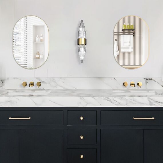 NEUWEABY Oval Badezimmer Spiegel Kapsel Wandspiegel, 60x90cm Pill Spiegel Wandspiegel, große Moderne Spiegel mit Gold Metallrahmen, Dekor für Eingang, Schlafzimmer