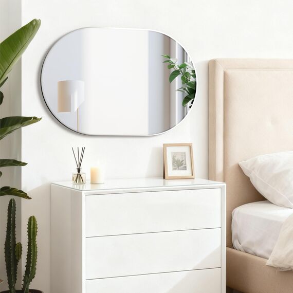 NEUWEABY Oval Badezimmer Spiegel Kapsel Wand Eitelkeit Spiegel, 60x90cm Kissen Spiegel Wand montiert, schwarz große Moderne mit Silber Metallrahmen, Dekor für Schlafzimmer