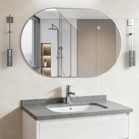 NEUWEABY Oval Badezimmer Spiegel Kapsel Wand Eitelkeit Spiegel, 60x90cm Kissen Spiegel Wand montiert, schwarz große Moderne mit Silber Metallrahmen, Dekor für Schlafzimmer