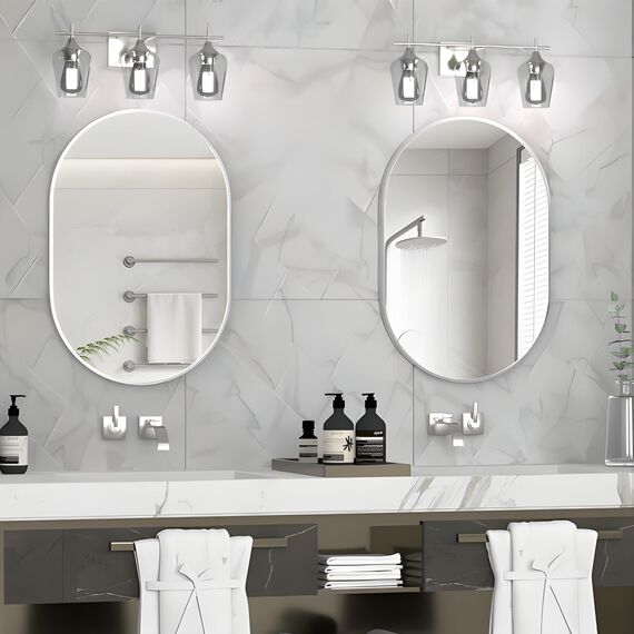 NEUWEABY Ovaler Badezimmerspiegel Ovale Wandspiegel für über dem Waschbecken, 50x75 cm Silber Pillen Spiegel Capsule Wandspiegel, Moderner Spiegel mit Metallrahmen für Wanddekoration