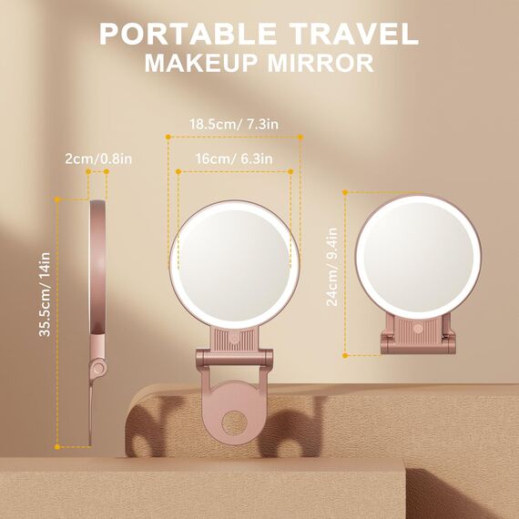 Auxmir Kosmetikspiegel mit Beleuchtung, 30X/1X Doppelseitig Schminkspiegel mit Licht, Dimmbar Tischspiegel, 3 Farblichter Handspiegel, 2000 mAh, Faltbar Vergrößerungsspiegel für Zuhause Reise Kosmetik