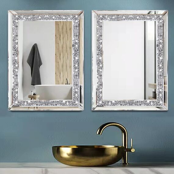 ZOLAPI Wandspiegel mit Strasssteinen und Strasssteinen, brillanter, handgespleißter Glasspiegel, dekorativer Spiegel für Flur/Badezimmer/Schlafzimmer (27,9 x 38,1 cm)