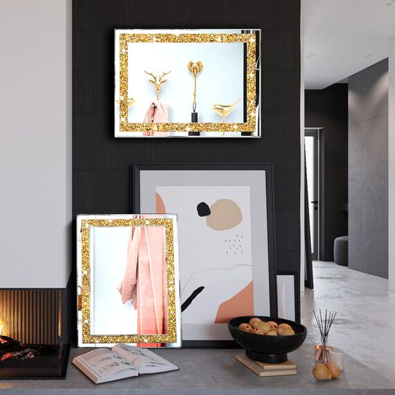 ZOLAPI Wandspiegel mit Strasssteinen und Strasssteinen, brillanter handgespleißter Glasspiegel, dekorativer Spiegel für Flur, Badezimmer, Schlafzimmer, 27,9 x 38,1 cm, 2 Stück