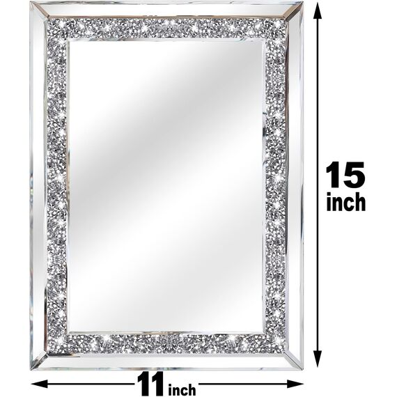 ZOLAPI Wandspiegel mit Strasssteinen und Strasssteinen, brillanter, handgespleißter Glasspiegel, dekorativer Spiegel für Flur/Badezimmer/Schlafzimmer (27,9 x 38,1 cm)