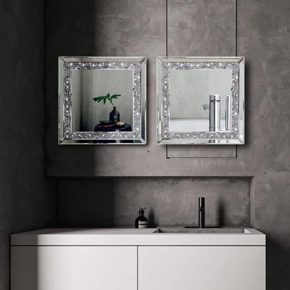 ZOLAPI Wandspiegel mit Strasssteinen, handgespleißt, dekorativer Spiegel für Flur, Badezimmer, Schlafzimmer, 30,5 x 30,5 cm, 2 Stück