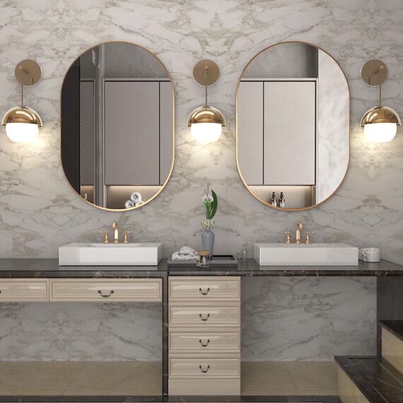 NEUWEABY Ovaler Badezimmerspiegel, Kapsel, Wandspiegel, 2 Stück, 50.8x76.2 cm, Pillenspiegel, Wandmontage, großer moderner Spiegel mit goldfarbenem Metallrahmen, Schlafzimmer, Wohnzimmer