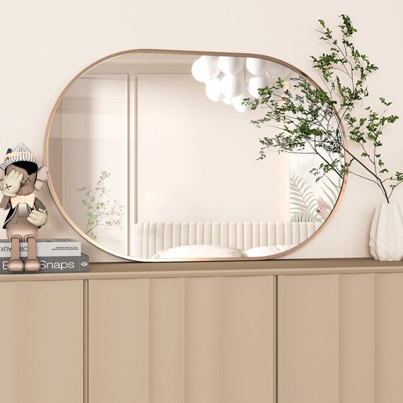 NEUWEABY Oval Badezimmer Spiegel Kapsel Wandspiegel, 60x90cm Pill Spiegel Wandspiegel, große Moderne Spiegel mit Gold Metallrahmen, Dekor für Eingang, Schlafzimmer