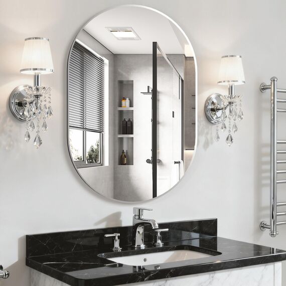 NEUWEABY Oval Badezimmer Spiegel Kapsel Wand Eitelkeit Spiegel, 60x90cm Kissen Spiegel Wand montiert, schwarz große Moderne mit Silber Metallrahmen, Dekor für Schlafzimmer