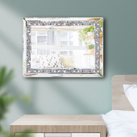 ZOLAPI Wandspiegel mit Strasssteinen und Strasssteinen, brillanter, handgespleißter Glasspiegel, dekorativer Spiegel für Flur/Badezimmer/Schlafzimmer (27,9 x 38,1 cm)