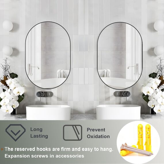 NEUWEABY Ovaler Badezimmerspiegel, Kapsel, Wandspiegel, 2 Stück, 50.8x76.2 cm, Pillenspiegel, Wandmontage, großer moderner Spiegel mit goldfarbenem Metallrahmen, Schlafzimmer, Wohnzimmer