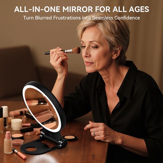 Auxmir Kosmetikspiegel mit Beleuchtung, 30X/1X Doppelseitig Schminkspiegel mit Licht, Dimmbar Tischspiegel, 3 Farblichter Handspiegel, 2000 mAh, Faltbar Vergrößerungsspiegel für Zuhause Reise Kosmetik