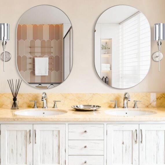 NEUWEABY Oval Badezimmer Spiegel Kapsel Wand Eitelkeit Spiegel, 60x90cm Kissen Spiegel Wand montiert, schwarz große Moderne mit Silber Metallrahmen, Dekor für Schlafzimmer