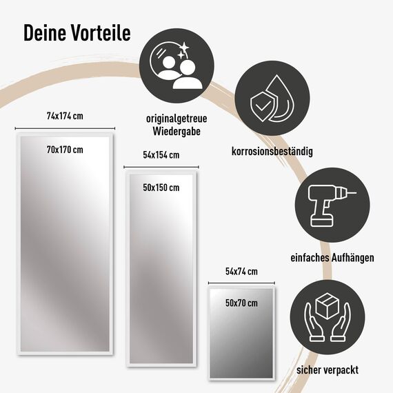 nielsen HOME Wandspiegel, 50 x 70 cm, Holz (MDF), Weiß, Spiegel für alle Wohnbereiche, Hoch- & Querformat, anpassbare Aufhänger, Oslo