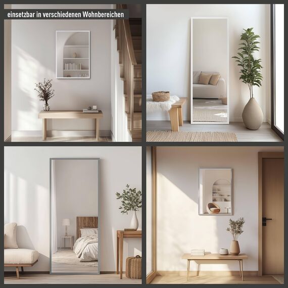 nielsen HOME Wandspiegel, 70 x 170 cm, Holz (MDF), Weiß, Ganzkörperspiegel für alle Wohnbereiche, Hoch- & Querformat, anpassbare Aufhänger, Oslo