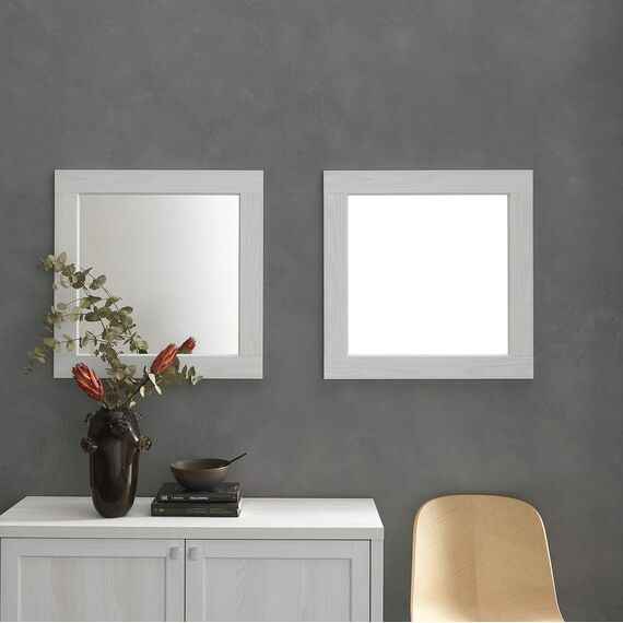 ARHome Quadratischer Wandspiegel, 60 x 60 cm, Esche Weiße, Spiegel, Made in Italy