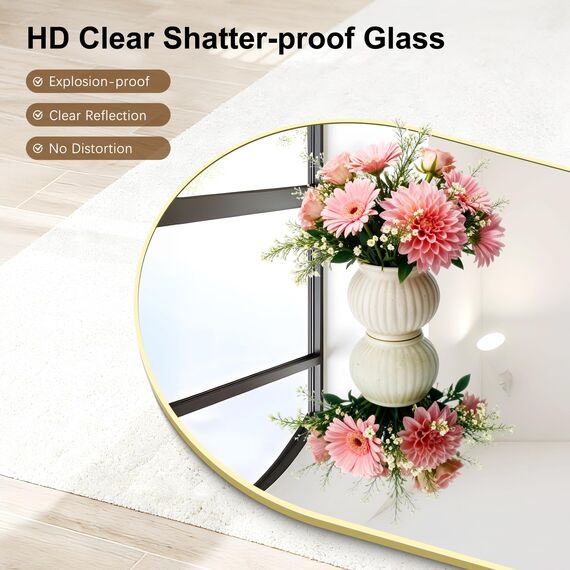 KOCUUY Bogen Standspiegel, 196 x 96 cm Großer Gewölbter Ganzkörperspiegel, Groß Wandspiegel mit Gold Aluminium Rahmen, Hängend, Stehend, Kippbar, für Wohnzimmer, Schlafzimmer und Flure