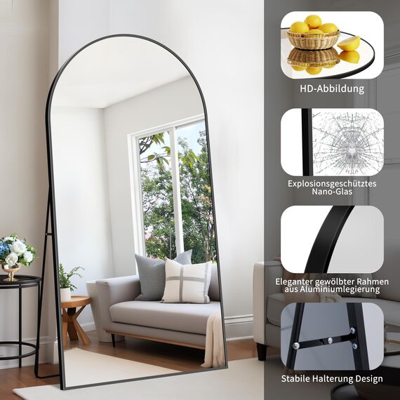 KOCUUY Bogen Standspiegel, 196 x 96 cm Großer Gewölbter Ganzkörperspiegel, Groß Wandspiegel mit Gold Aluminium Rahmen, Hängend, Stehend, Kippbar, für Wohnzimmer, Schlafzimmer und Flure