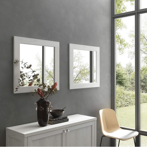 ARHome Quadratischer Wandspiegel, 60 x 60 cm, Esche Weiße, Spiegel, Made in Italy