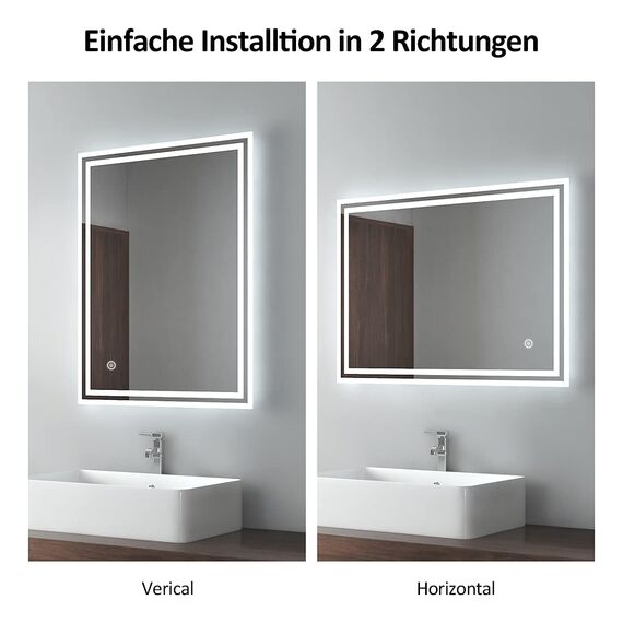 EMKE LED Badspiegel 80x60cm Badezimmerspiegel mit Beleuchtung dimmbar kaltweiß Lichtspiegel Wandspiegel mit Touchschalter IP44 energiesparend