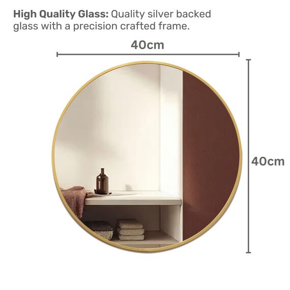 Neue Design Mood® Premium Round Bathroom Mirror Gold Framed Wall Mounted, Circle Frame Modern & Stylish (40cm x 40cm)