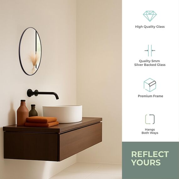 Neue Design Mood® Premium Oval Bathroom Mirror Black Framed Wall Mounted, Frame Modern & Stylish (50cm x 40cm)