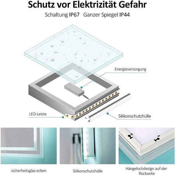 EMKE LED Badspiegel 80x60cm Badezimmerspiegel mit Beleuchtung dimmbar kaltweiß Lichtspiegel Wandspiegel mit Touchschalter IP44 energiesparend