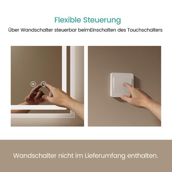 EMKE Badspiegel mit Beleuchtung 60x50 cm, kaltweiß dimmbar, beschlagfrei, Touch, Speicherfunktion, 3-Stunden-Autoabschaltung, IP44, energiesparender Badezimmerspiegel