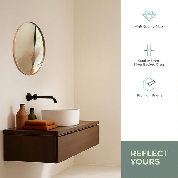 Neue Design Mood® Premium Round Bathroom Mirror Gold Framed Wall Mounted, Recessed Circle Frame Modern & Stylish (60cm x 60cm)