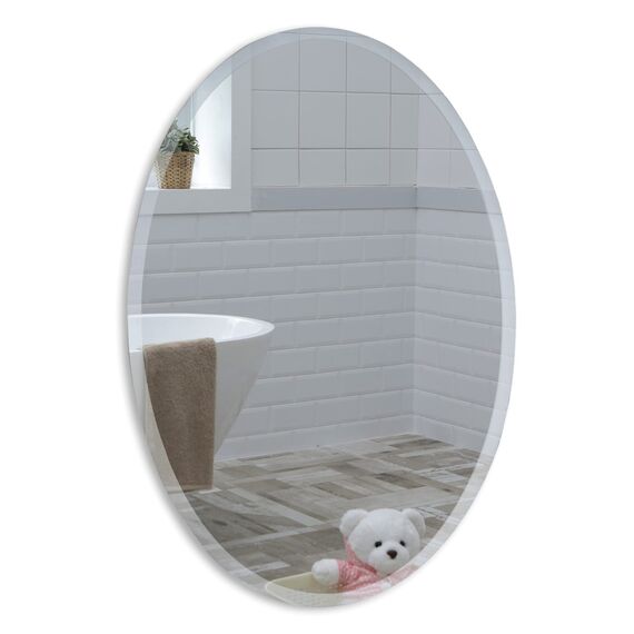 Neue Design Mood® Premium Oval Bathroom Mirror, Wall Mounted Bevelled Frameless Mirrors, Hangs Both Ways, Toilet Bedroom Hallway, (70cm x 50cm)