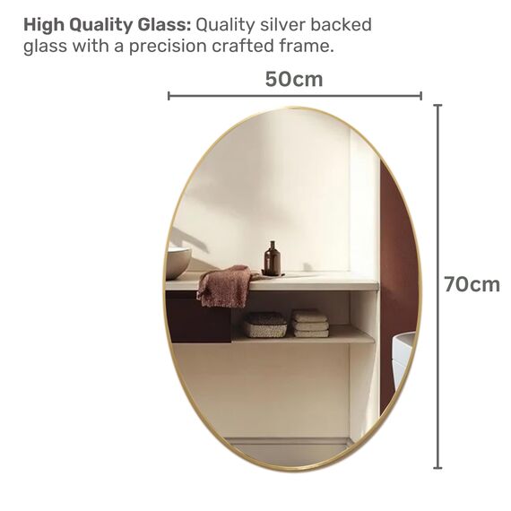Neue Design Mood® Premium Oval Bathroom Mirror Gold Framed Wall Mounted, Frame Modern & Stylish (70cm x 50cm)