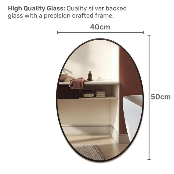 Neue Design Mood® Premium Oval Bathroom Mirror Black Framed Wall Mounted, Frame Modern & Stylish (50cm x 40cm)