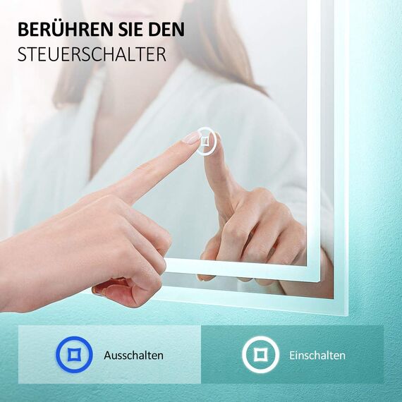 EMKE LED Badspiegel 80x60cm Badezimmerspiegel mit Beleuchtung dimmbar kaltweiß Lichtspiegel Wandspiegel mit Touchschalter IP44 energiesparend