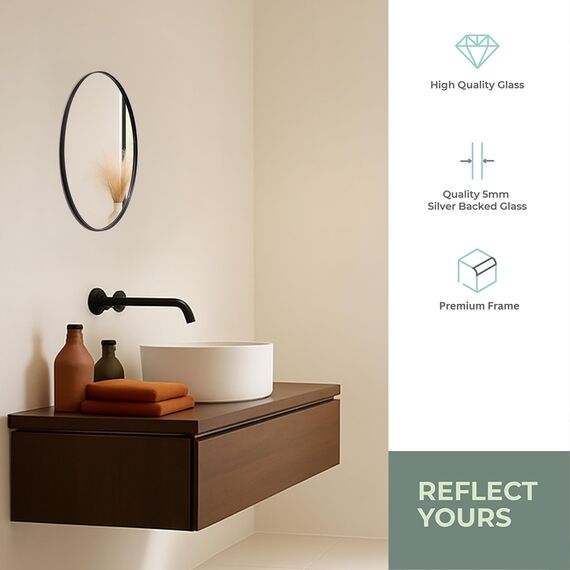 Neue Design Mood® Premium Round Bathroom Mirror Black Framed Wall Mounted, Recessed Circle Frame Modern & Stylish (40cm x 40cm)