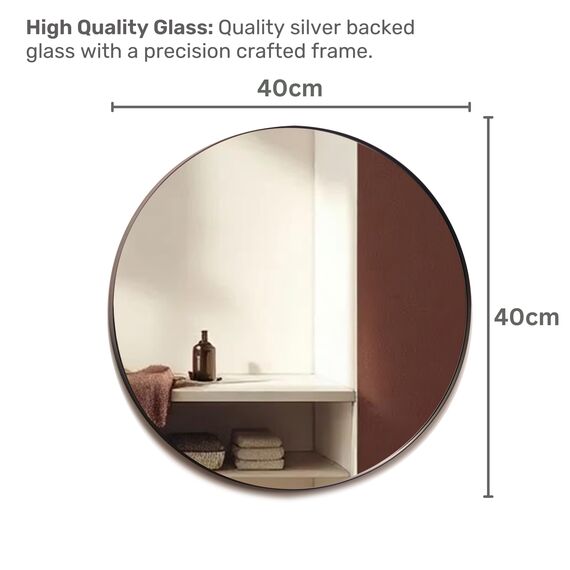 Neue Design Mood® Premium Round Bathroom Mirror Black Framed Wall Mounted, Recessed Circle Frame Modern & Stylish (40cm x 40cm)