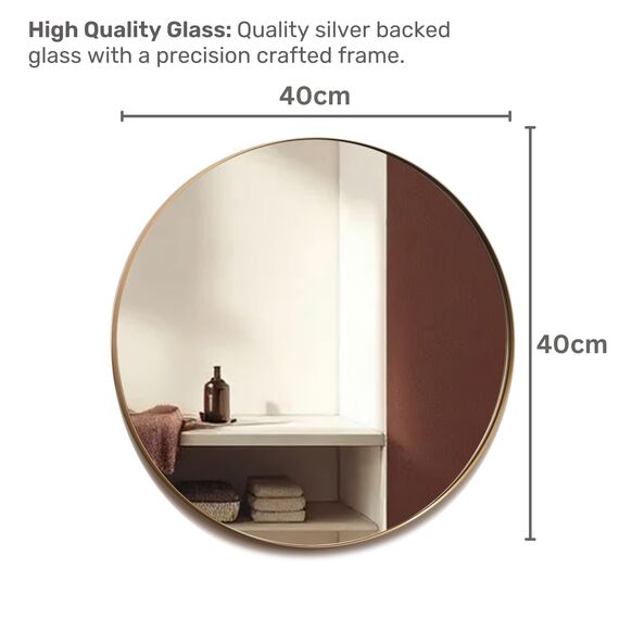 Neue Design Mood® Premium Round Bathroom Mirror Gold Framed Wall Mounted, Recessed Circle Frame Modern & Stylish (40cm x 40cm)