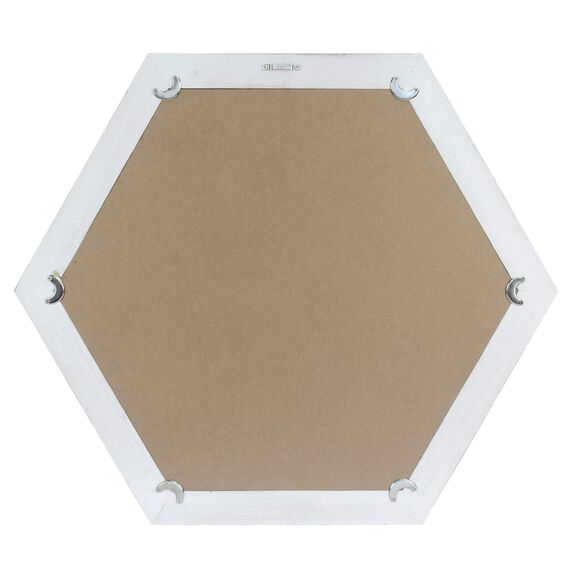 Stonebriar Decorative 24" Hexagon Hanging Wall Mirror with Worn White Painted Wood Frame and Attached Hanging Bracket