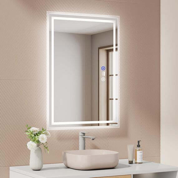 EMKE LED Badspiegel 70x50 cm mit Bewegungssensor, 3 dimmbare Lichtfarben, beschlagfrei, Touch, automatische Abschaltung nach 1 Stunde, IP44, energiesparender Badezimmerspiegel