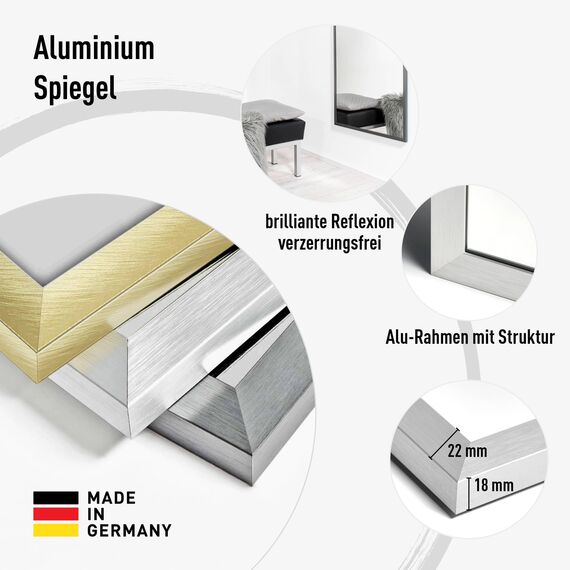 nielsen HOME Wandspiegel, 50 x 70 cm, Aluminium, Silber matt, Spiegel für alle Wohnbereiche, Hoch- & Querformat, anpassbare Aufhänger, Star