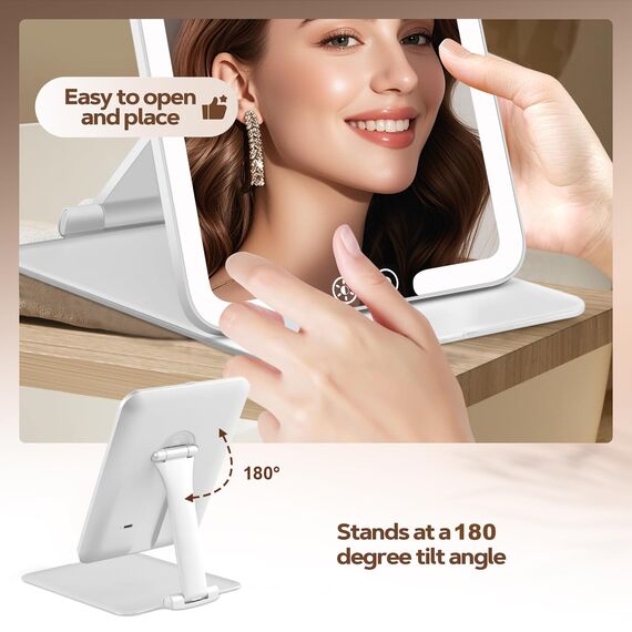 MKUMIR 15/1-fach Wiederaufladbar Schminkspiegel mit Beleuchtung Vergrößerungsspiegel mit Licht Faltbar,3 Farbmodi und Dimmbarer Tischspiegel für Reise Hause