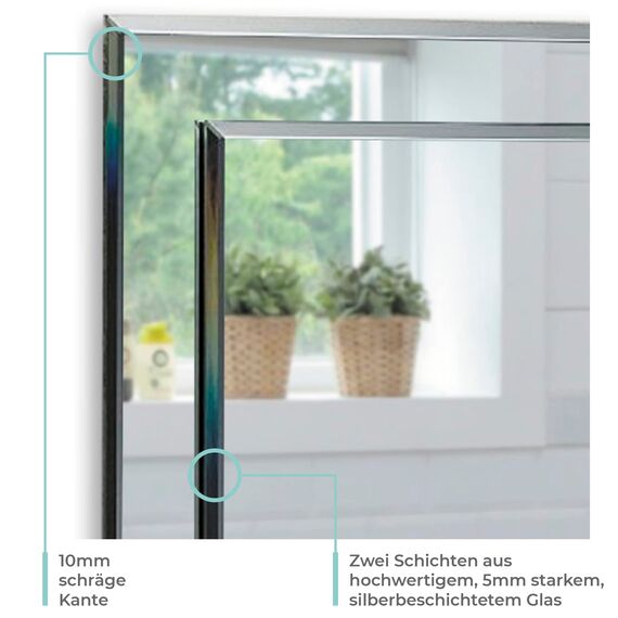 Neue Design Schöner rechteckiger Badezimmerspiegel, modern und stylish, 2 Lagen Glass, mit abgerundeten Kanten, Wandbefestigung, Badspiegel, Wandspiegel, Spiegel 50cm x 40cm