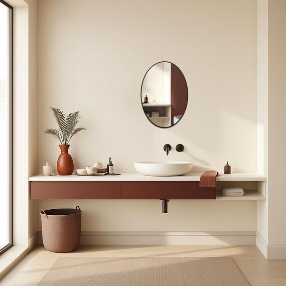 Neue Design Mood® Premium Oval Bathroom Mirror Black Framed Wall Mounted, Frame Modern & Stylish (70cm x 50cm)