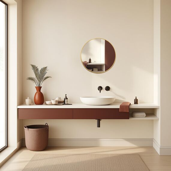 Neue Design Mood® Premium Round Bathroom Mirror Gold Framed Wall Mounted, Circle Frame Modern & Stylish (60cm x 60cm)