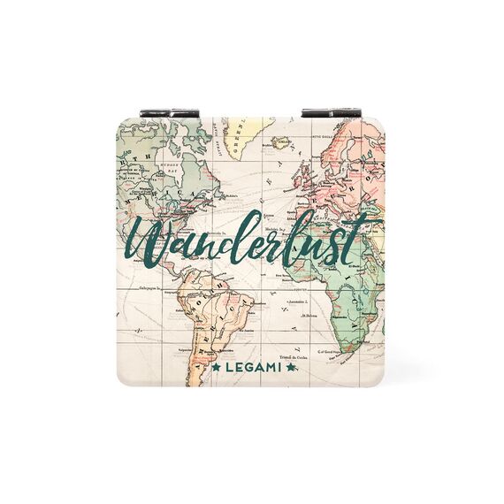 Legami - Spiegel mit Vergrößerungsspiegel, ohne Verzerrung, ideal für Handtasche und Reisen, 6 x 6 cm, Reise-Thema