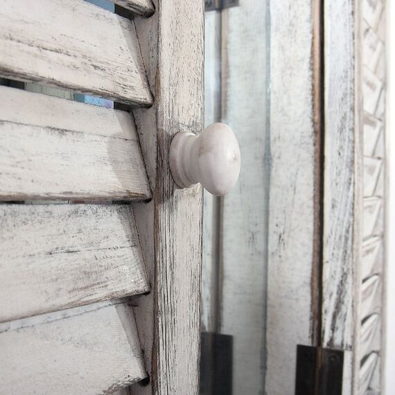 Mendler Wandspiegel Spiegelfenster mit Fensterläden 53x42x5cm - weiß Shabby