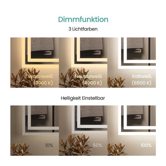EMKE LED Badspiegel 70x50 cm mit Bewegungssensor, 3 dimmbare Lichtfarben, beschlagfrei, Touch, automatische Abschaltung nach 1 Stunde, IP44, energiesparender Badezimmerspiegel