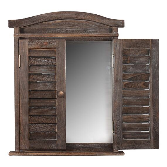 Mendler Wandspiegel Spiegelfenster mit Fensterläden 53x42x5cm - braun Shabby