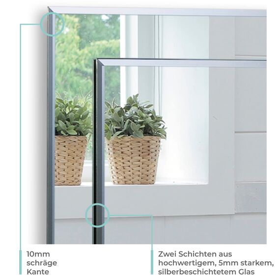 Badezimmerspiegel, Badspiegel, Wandspiegel, Spiegel, Zwei Schichten aus Glas rechteckig - Schöne Qualität Spiegel für Ihr Bad, Schlafzimmer, Halle oder andere Räume in Ihrem Zuhause - 70cm x 50cm