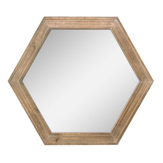 Stonebriar Decorative 24" Hexagon Hanging Wall Mirror with Natural Wood Frame and Attached Hanging Bracket