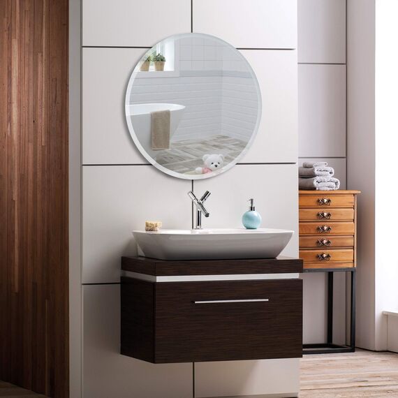 Neue Design Schöner runder Badezimmerspiegel, modern und stylish, mit abgerundeten Kanten, Wandbefestigung, Badspiegel, Wandspiegel, Spiegel 60cm x 60cm